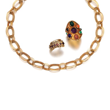 View full screen - View 1 of Lot 217. NECKLACE, ILIAS LALAOUNIS, AND TWO RINGS, ONE BY ZOLOTAS .