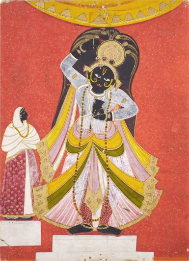 View full screen - View 1 of Lot 159. Krishna dancing under the multi-headed serpent, Sheshnag, North or North-west India, 19th century.