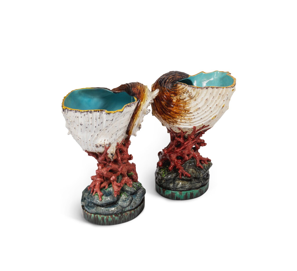 View full screen - View 1 of Lot 70. Two Minton Majolica 'Coral Shell' Jardinieres, Circa 1866 and 1896.