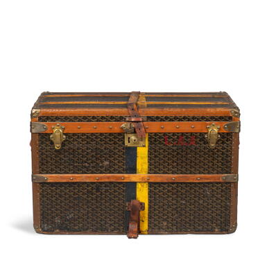 View full screen - View 1 of Lot 186. Black Goyardine Coated Canvas Trunk, 1930-1939.