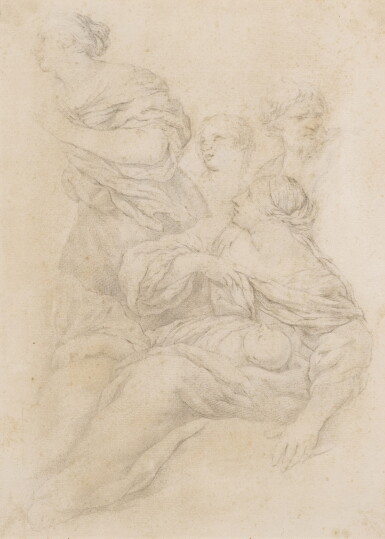 View full screen - View 1 of Lot 180. A seated woman with a child on her lap surrounded by other figures.