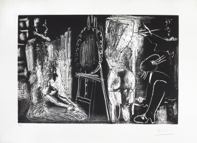 View full screen - View 1 of Lot 124. PABLO PICASSO | VISITEURS DANS L'ATELIER (B. 1399; BA. 1472).