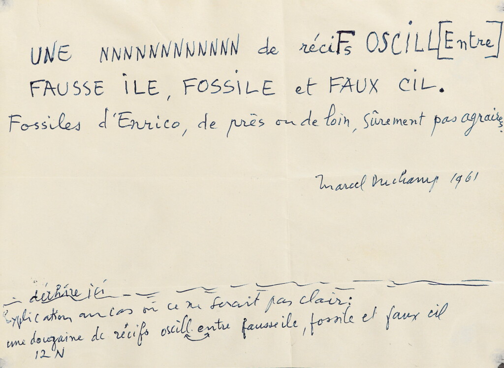 View full screen - View 1 of Lot 70. DUCHAMP. "Une NNNNNNNNNNNN de reciFs...". Manuscrit autographe 1961, 1p.