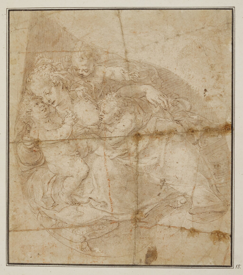 View full screen - View 1 of Lot 511. BOLOGNESE SCHOOL, 16TH CENTURY | Charity with three children.
