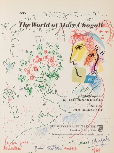 View full screen - View 1 of Lot 168. MARC CHAGALL | AUTOPORTRAIT ET BOUQUET DE FLEURS ET OISEAU POUR T. KOLLEK.