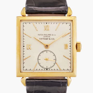View full screen - View 1 of Lot 510. Reference 1432 | Retailed by Tiffany & Co.: A yellow gold wristwatch, Made in 1940.