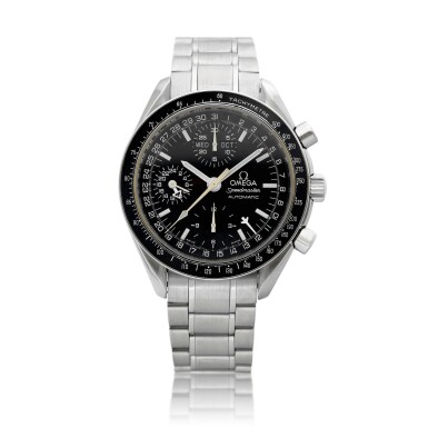 View full screen - View 1 of Lot 8046. Speedmaster Day-Date, Reference 3520.50.00 | A stainless steel triple calendar chronograph wristwatch with 24 hours indication and bracelet, Circa 2003 | 歐米茄 | 超霸系列星期日曆 型號3520.50.00 | 精鋼全日曆計時鏈帶腕錶,備24小時顯示,約2003年製.