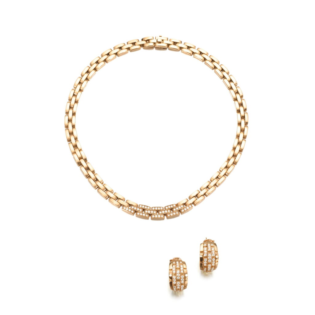 View full screen - View 1 of Lot 816. Gold and diamond demi-parure, 'Maillon Panthère', 1980s.