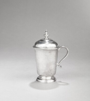 View full screen - View 1 of Lot 303. A German Royal silver beer covered mug, Franz Peter Bunsen, Hanover, 1766.