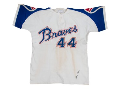 View full screen - View 1 of Lot 48. 1972 Hank Aaron Game Used & Signed Atlanta Braves Home Jersey (MEARS A9 & JSA).