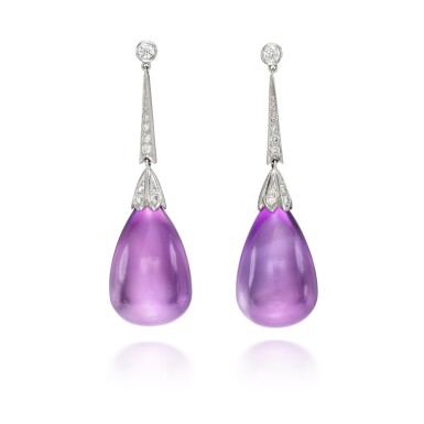 View full screen - View 1 of Lot 118. Pair of amethyst and diamond earrings, 2004.