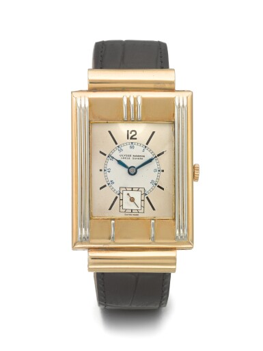 View full screen - View 1 of Lot 155. ULYSSE NARDIN | A LARGE YELLOW AND WHITE GOLD RECTANGULAR WRISTWATCH CIRCA 1939.