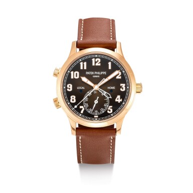 View full screen - View 1 of Lot 2169. PATEK PHILIPPE | PILOT TRAVEL TIME, REFERENCE 5524, A PINK GOLD DUAL TIME ZONE WRISTWATCH WITH DATE AND DAY AND NIGHT INDICATION, CIRCA 2019 | 百達翡麗 | "Pilot Travel Time型號5524 粉紅金兩地時間腕錶,備日期及晝夜顯示,機芯編號7284513,錶殼編號6367119,約2019年製".