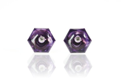 View full screen - View 1 of Lot 19. PAIR OF AMETHYST AND DIAMOND EARRINGS, MICHELE DELLA VALLE.