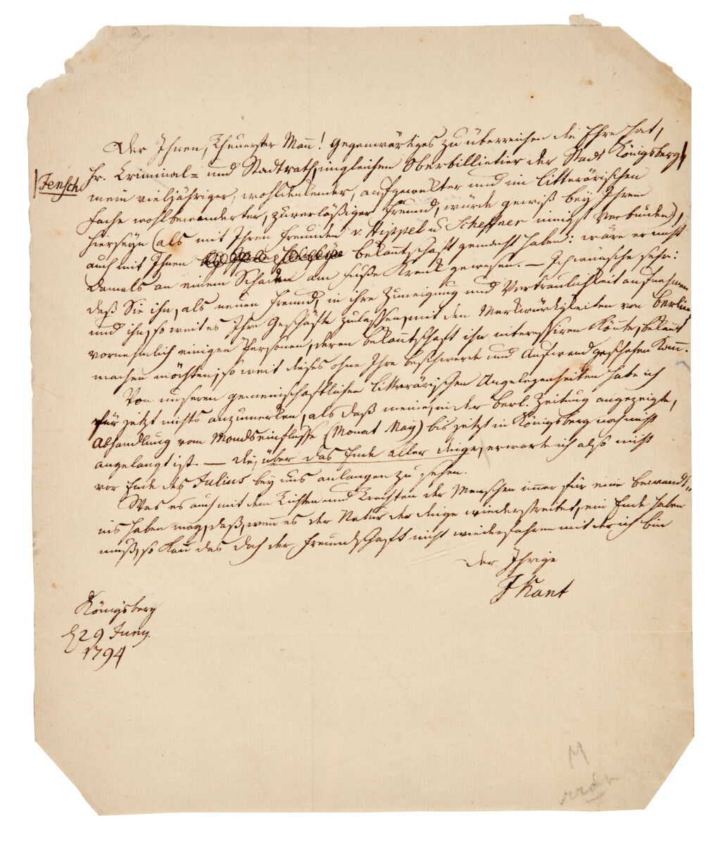 View full screen - View 1 of Lot 89. Immanuel Kant | Autograph letter signed to Johann Erich Biester in Berlin, 29 June 1794.