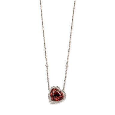 View full screen - View 1 of Lot 1783. Tourmaline and Diamond Pendant Necklace | 碧璽 配 鑽石 項鏈.