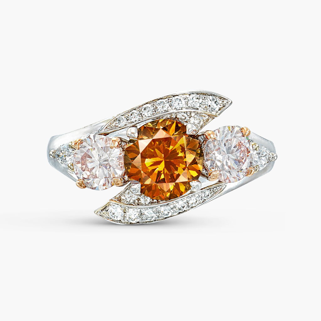 View full screen - View 1 of Lot 1284. Fancy Deep Yellowish Orange Diamond and Diamond Ring | 1.24克拉 深彩黃橙色鑽石 配 鑽石 戒指.