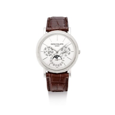 View full screen - View 1 of Lot 2043. PATEK PHILIPPE | REFERENCE 5139, A WHITE GOLD PERPETUAL CALENDAR WRISTWATCH WITH MOON PHASES, 24 HOURS AND LEAP YEAR INDICATION, MADE IN 2010 | 百達翡麗 | "型號5139 白金萬年曆腕錶,備月相、24小時及閏年顯示,機芯編號5513864,錶殼編號4727337,2010年製".