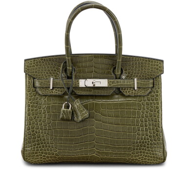 View full screen - View 1 of Lot 552. Vert Veronese Matte Porosus Crocodile Birkin 30 Palladium Hardware, 2012.
