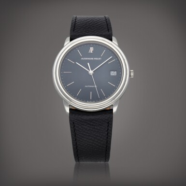 View full screen - View 1 of Lot 583. A platinum wristwatch with date | Circa 1993.