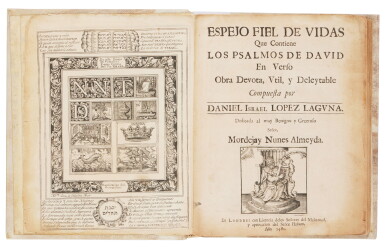 View full screen - View 1 of Lot 37. Espejo fiel de vidas que contiene los Psalmos de David en verso (True Mirror of Lives Contained in the Psalms of David in Verse), Daniel Israel López Laguna, London: 1719-1720.