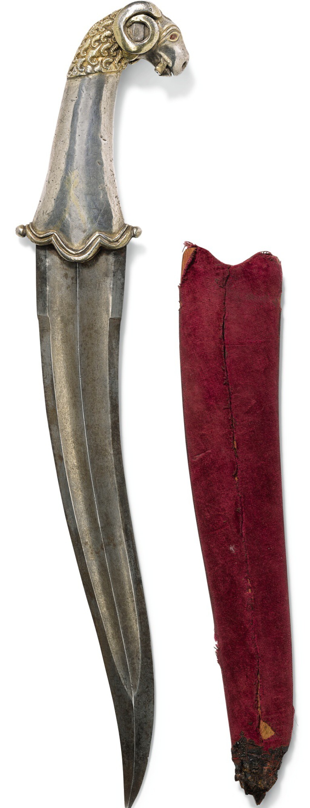 View full screen - View 1 of Lot 469. A SILVER RAM'S HEAD-HILTED DAGGER AND SCABBARD, INDIA, 19TH CENTURY.