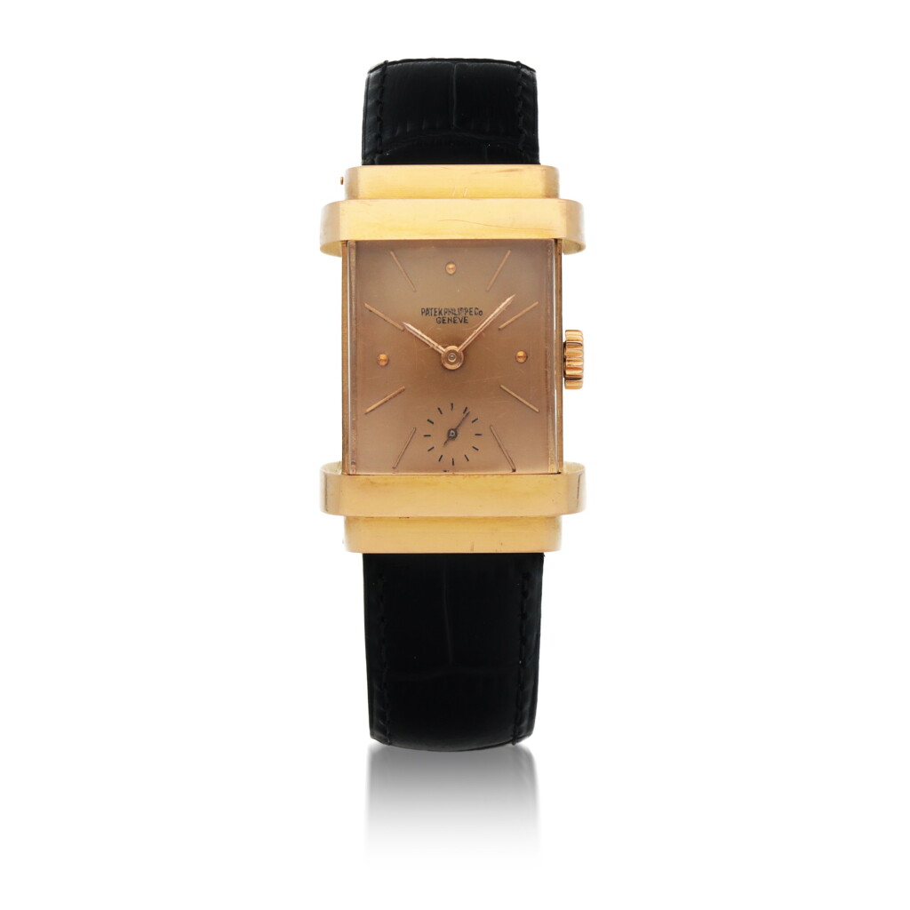 View full screen - View 1 of Lot 413. 'TOP HAT', REF 1450 PINK GOLD WRISTWATCH WITH PINK DIAL MADE IN 1944 .