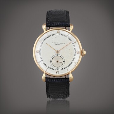 View full screen - View 1 of Lot 484. Montre bracelet en or rose avec cornes goutte | Pink gold wristwatch with tear drop lugs Vers 1950 | Circa 1950.