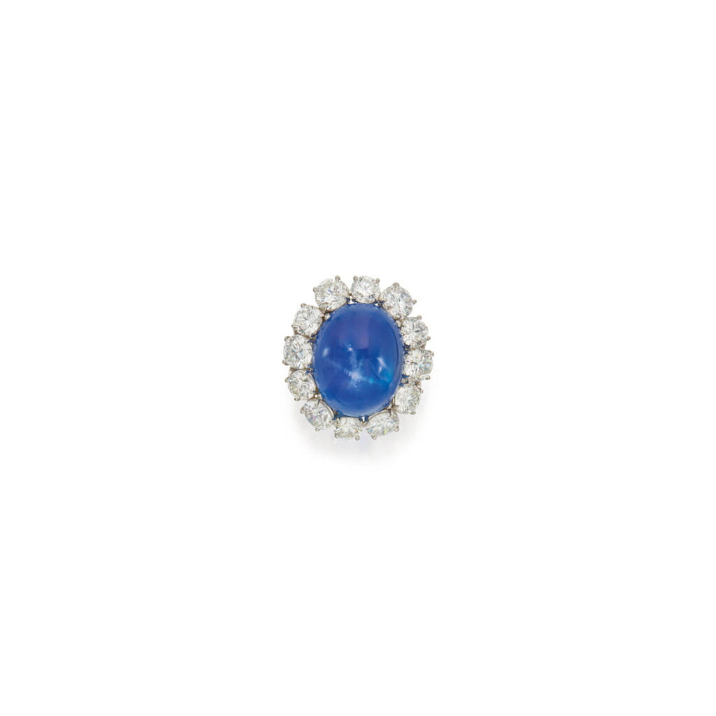 View full screen - View 1 of Lot 93. STAR SAPPHIRE AND DIAMOND RING, RUSER.