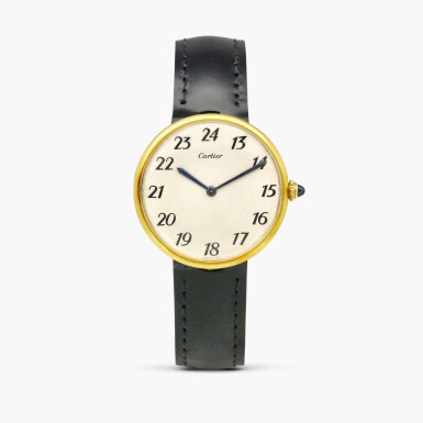 View full screen - View 1 of Lot 2356. Ronde | An extremely rare yellow gold circular wristwatch with Arabic 13-24 hour numerals and original gold deployant buckle, Circa 1969-70 .