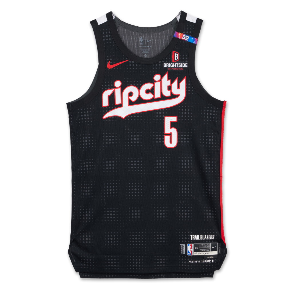 View full screen - View 1 of Lot 146. Dalano Banton Portland Trail Blazers 2024-2025 Game Worn City Edition Jersey.