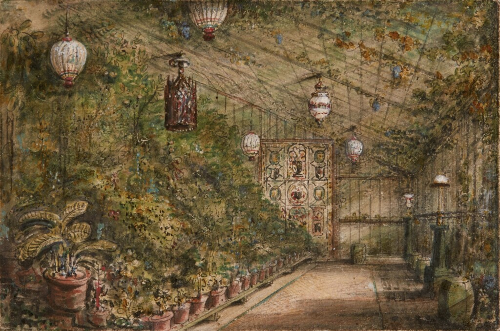 Joseph Mallord William Turner, RA — The glasshouse with armorial window, Farnley Hall, Yorkshire