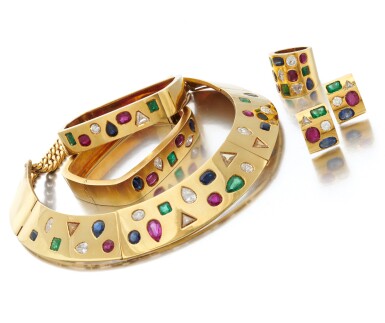 View full screen - View 1 of Lot 116. Gem-set and diamond Parure (Parure in diamanti e pietre di colore).