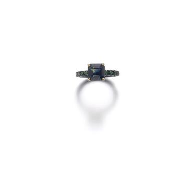 View full screen - View 1 of Lot 300. GREENISH-BLUE SAPPHIRE AND GREEN SAPPHIRE RING.
