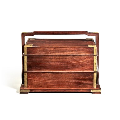 View full screen - View 1 of Lot 37. A 'hongmu' two-tiered picnic box and cover, Qing dynasty, 19th century.