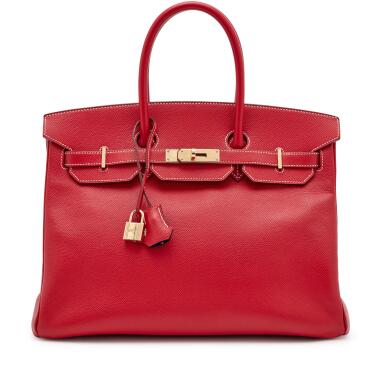 View full screen - View 1 of Lot 74. Limited Edition Rouge Casaque Epsom Bleu Thalassa Candy Verso Birkin 35 Gold Hardware, 2012.