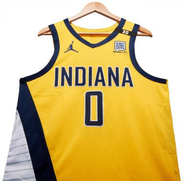 View full screen - View 1 of Lot 87. Tyrese Haliburton ‘NBA Playoffs Debut’ Indiana Pacers 2024 NBA Playoffs Eastern Conference Round 1 Game Worn Statement Edition Jersey | Game 1 .