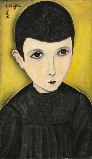 View full screen - View 1 of Lot 5. LÉONARD FOUJITA | PETIT ÉCOLIER EN BLOUSE NOIRE OU PORTRAIT DE PETIT ÉCOLIER .