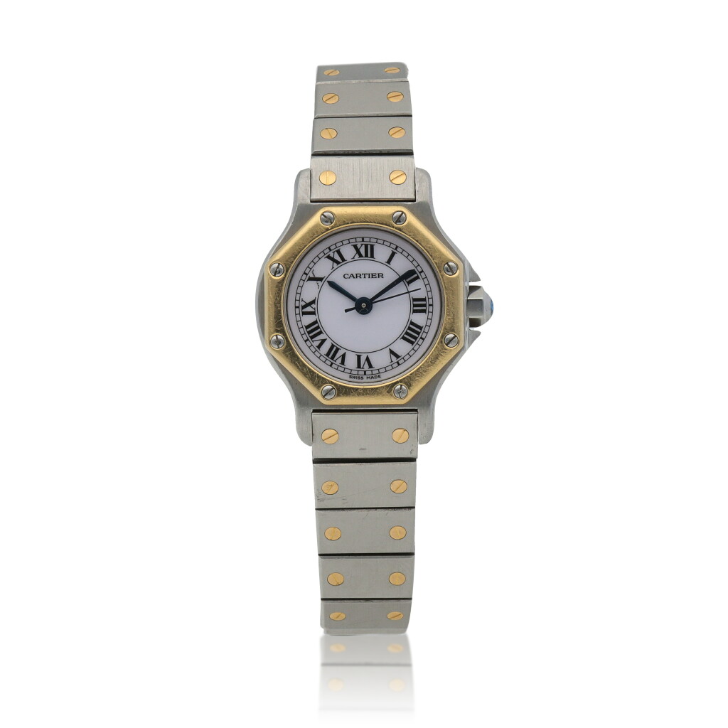 View full screen - View 1 of Lot 6. Santos Stainless steel and yellow gold wristwatch with bracelet Circa 2000.