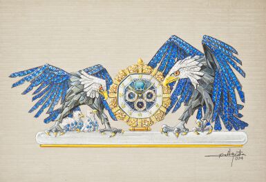 View full screen - View 1 of Lot 97. An original prototype design featuring the the Royal Eagle Family, painted by Gérald Genta, Circa 1994.