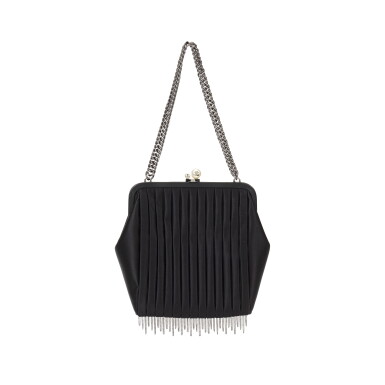 View full screen - View 1 of Lot 2059. Black Satin Pleated Chain Fringe Evening Bag Ruthenium Hardware, 2006-08.