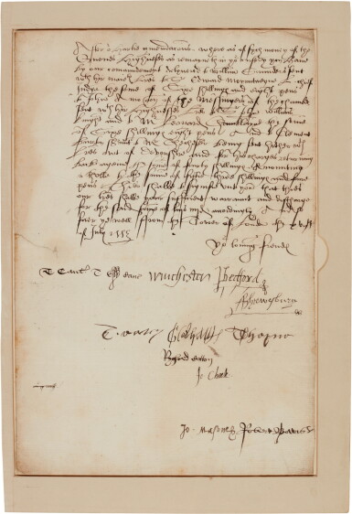 View full screen - View 1 of Lot 7. Lady Jane Grey—Privy Council | document signed during her brief reign, 17 July 1553.
