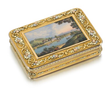View full screen - View 1 of Lot 10. A four-colour gold and enamel snuff box, Hanau, circa 1820/25.