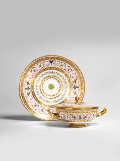 View full screen - View 1 of Lot 691. A Sèvres (Hard-Paste) Porcelain Écuelle, Cover and Stand (Écuelle Boizot et plateau), circa 1786.