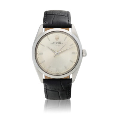 View full screen - View 1 of Lot 313. Reference 5552 Oyster Perpetual | Retailed by Linz: A stainless steel automatic wristwatch, Circa 1964.