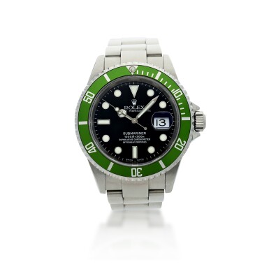 View full screen - View 1 of Lot 97. REFERENCE 16610LV SUBMARINER 'KERMIT' A STAINLESS STEEL AUTOMATIC WRISTWATCH WITH DATE AND BRACELET, CIRCA 2003.