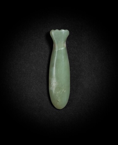 View full screen - View 1 of Lot 92. A rare celadon jade ‘cicada’ pendant Neolithic period, Hongshan culture | 新石器時代 紅山文化青白玉蟬.