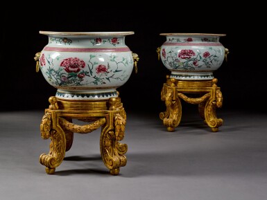 View full screen - View 1 of Lot 6. An impressive pair of Chinese famille-rose fish-bowls, Qing dynasty, Yongzheng period.