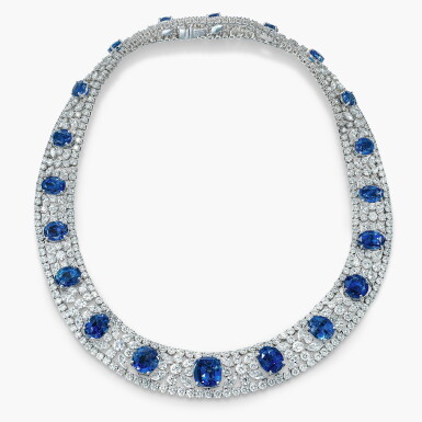 View full screen - View 1 of Lot 1812. Sapphire and Diamond Necklace | 天然「斯里蘭卡」未經加熱藍寶石 配 鑽石 項鏈(藍寶石總重約89.04克拉).