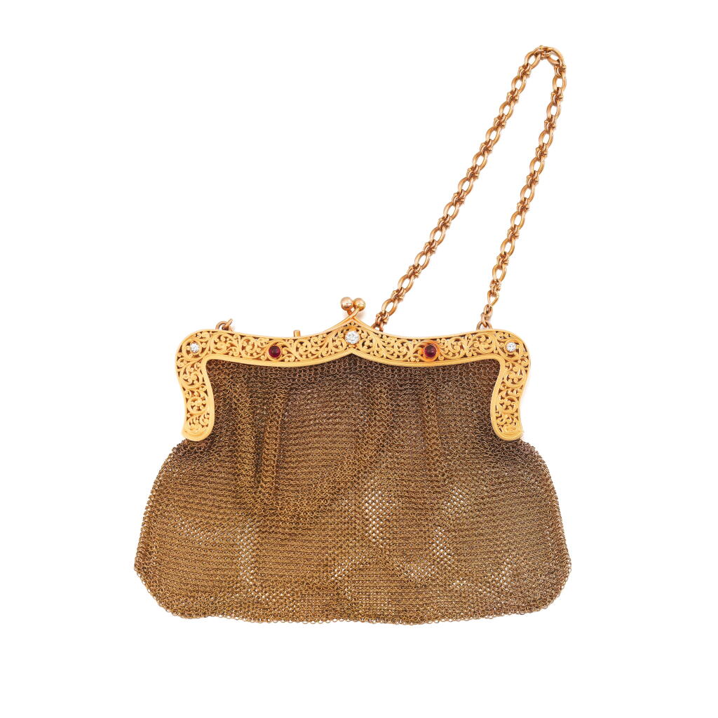 View full screen - View 1 of Lot 7. Gold, ruby and diamond evening bag.